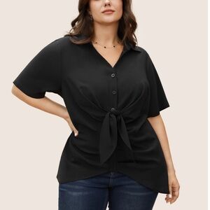BloomChic Plus Size XL Black Tie-Front Blouse us14-16
